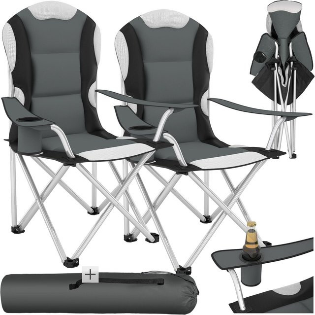 tectake 2er Set Campingstuhl faltbar grau mit Polsterung und Getränkehalter B/T/H: 60 x 45 x 110 cm - Bild 1