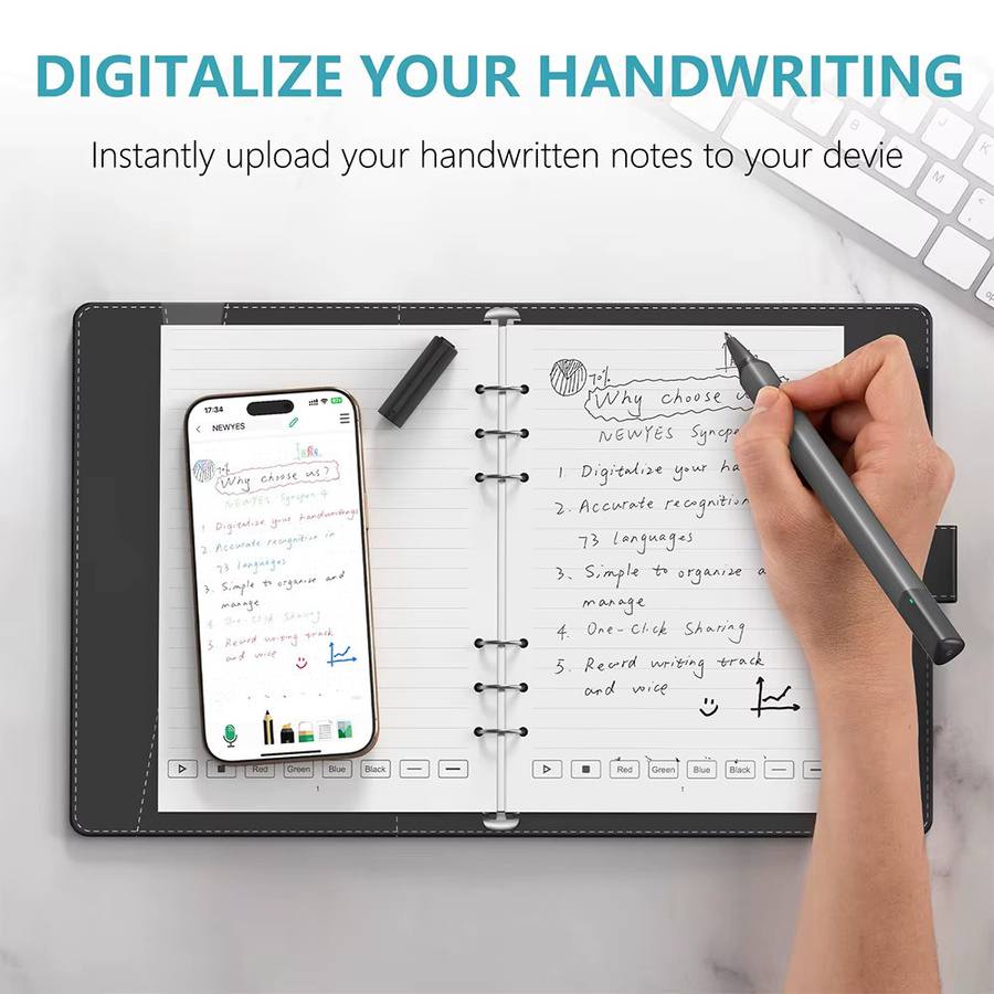 NEWYES SyncPen 4 Smart Pen mit digitalem Notizbuch, kabelloser Bluetooth-Stift mit OCR-Funktion und radierbarem Gelstift in Grau - Bild 3