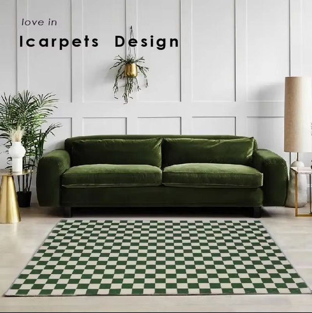 VIKAMA Schachbrett Teppich in Grün für Wohnzimmer und Schlafzimmer im modernen Nordic-Design - Bild 1