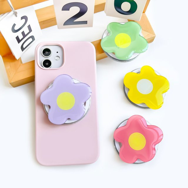 Magnetischer MagSafe Griptok Telefonhalter mit Blumenmuster für iPhone, faltbarer Fingerring und kabelloser Ladehüllenhalter in Pink und Multicolour - Bild 1