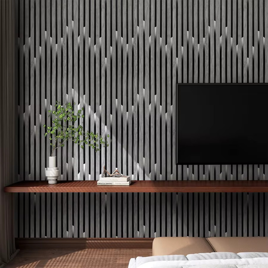 Selbstklebende Holzgitter-Streifen Tapete in Grau im Holzimitat-Design für deine moderne Heimdekoration - Bild 3