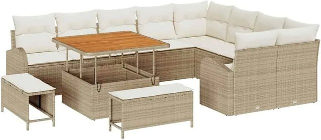 vidaXL Garten-Sofa-Set aus Polyrattan in Beige mit 12-teiliger U-Form und Kissen - Bild 1