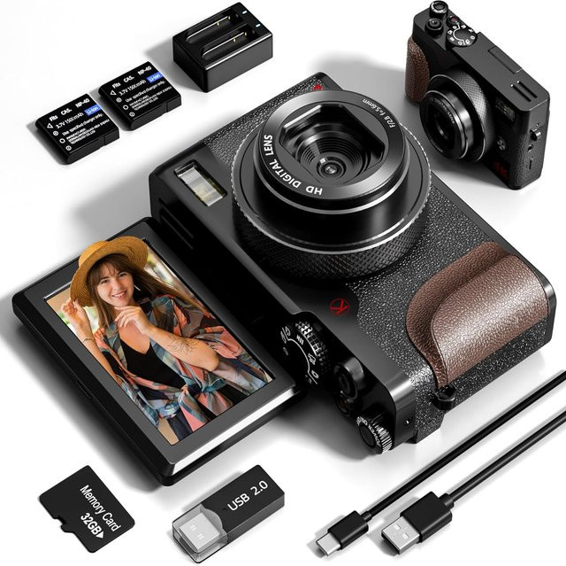 Nbd Digitalkamera mit 56 MP und 4K Video, Kompaktkamera für Fotografie und Vlogging mit 180 Grad Flip Screen, erhältlich in Schwarz oder Silber - Bild 1