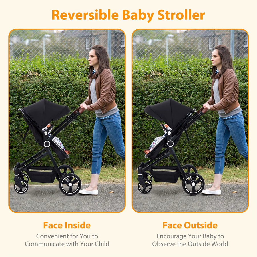 Multifunktionaler 3-in-1 Kombi-Kinderwagen von acekool in Schwarz für Neugeborene und Kleinkinder - Bild 5