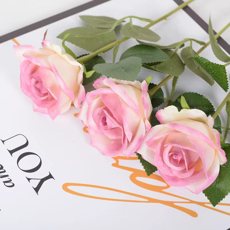 5 Stück künstliche Rosenblüten von NANDI aus Seide in Weiß und Pink für deine Tischdekoration und Hochzeitsfloristik - Bild 2