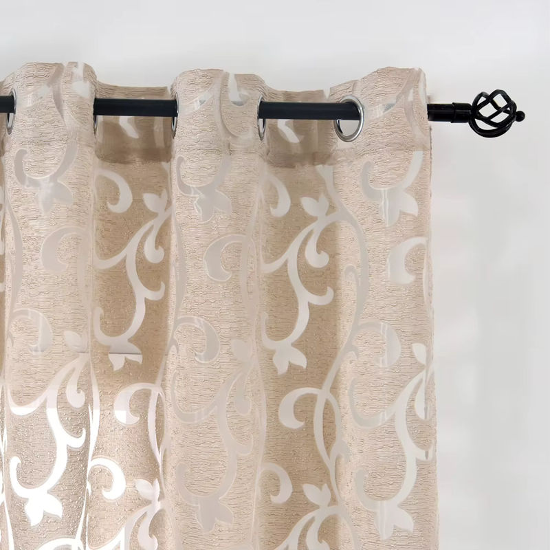 LEEJOOM Jacquard-Vorhang mit Blumenmuster in Lila, transparenter Tüll-Vorhang für dein Wohnzimmer, Breite: 130 cm, Höhe: 100 cm - Bild 2