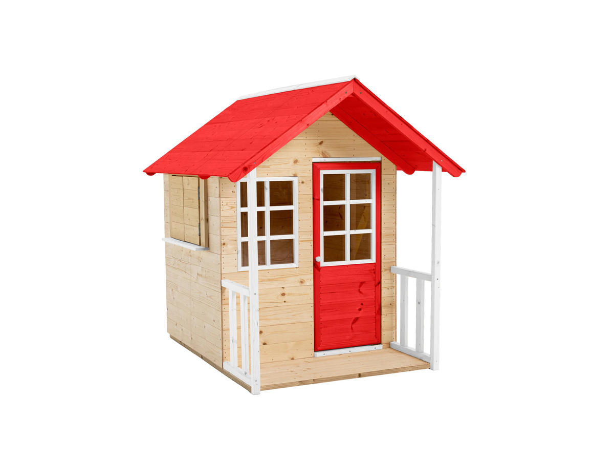 Zwerkules Holzspielhaus Lolla mit Veranda in Natur und Rot, B/T/H: 135 x 120 x 139 cm - Bild 2