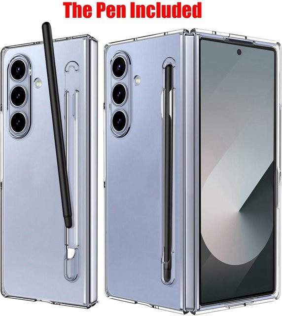 Stoßfeste Samsung Galaxy Z Fold Hülle mit S Pen Halter und Stift in Transparent Matt - Bild 1
