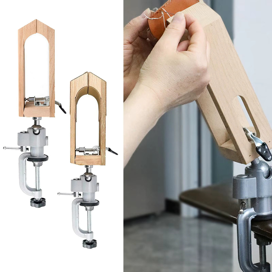 Einstellbarer Leder-Nähhalter aus Leder und Holz für das Handnähen und DIY-Lederhandwerk, Spannweite 0–55 mm - Bild 3