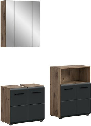 3-teiliges Badezimmer-Set xonox.home Ice Nox Oak in Schwarz Matt, B/H/T: 135 x 185 x 30 cm - Bild 1