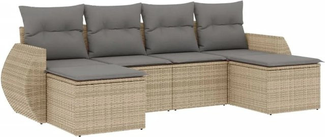 vidaXL 6-teilige Garten-Sofagarnitur aus Poly-Rattan in Beige mit Sitzkissen und Stauraum - Bild 1