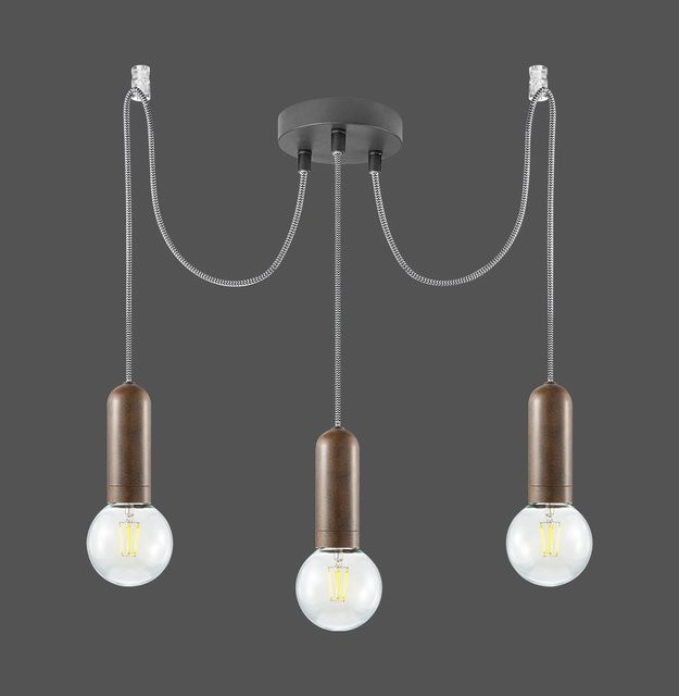Just Light. Pendelleuchte Turn me 3-flammig in Rost-Braun im Retro-Design mit E27 Fassung - Bild 1