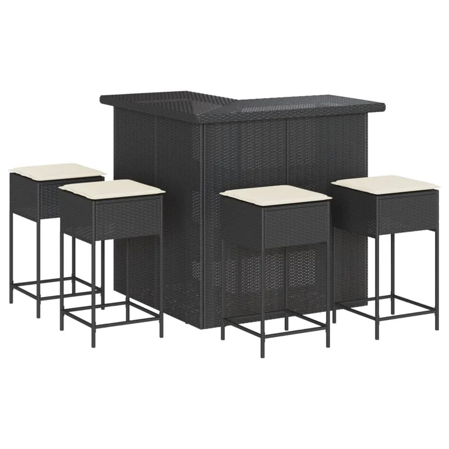 vidaXL 5-tlg Gartenbar-Set aus PE-Rattan und Stahl in Schwarz mit Kissen für Garten und Terrasse - Bild 2
