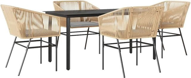 vidaXL 5-teilige Garten-Essgruppe aus Poly Rattan und Glas in Braun mit Kissen - Bild 1