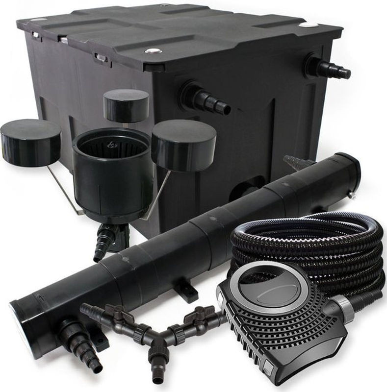 Sunsun Teichfilter-Komplettset in Schwarz aus Kunststoff mit CBF-550 Filteranlage, CTF-8000 Pumpe, CUV-272 Teichklärer, CSP-250 Skimmer, 25m Teichschlauch und Y-Verteiler - Bild 1