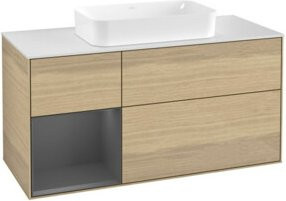 V&B Waschtischunterschrank Finion mit Wandbeleuchtung und Regalfach links, Farbe Anthrazit und Eiche, Breite: 120 cm, Tiefe: 50,1 cm, Höhe: 50,1 cm - Bild 1
