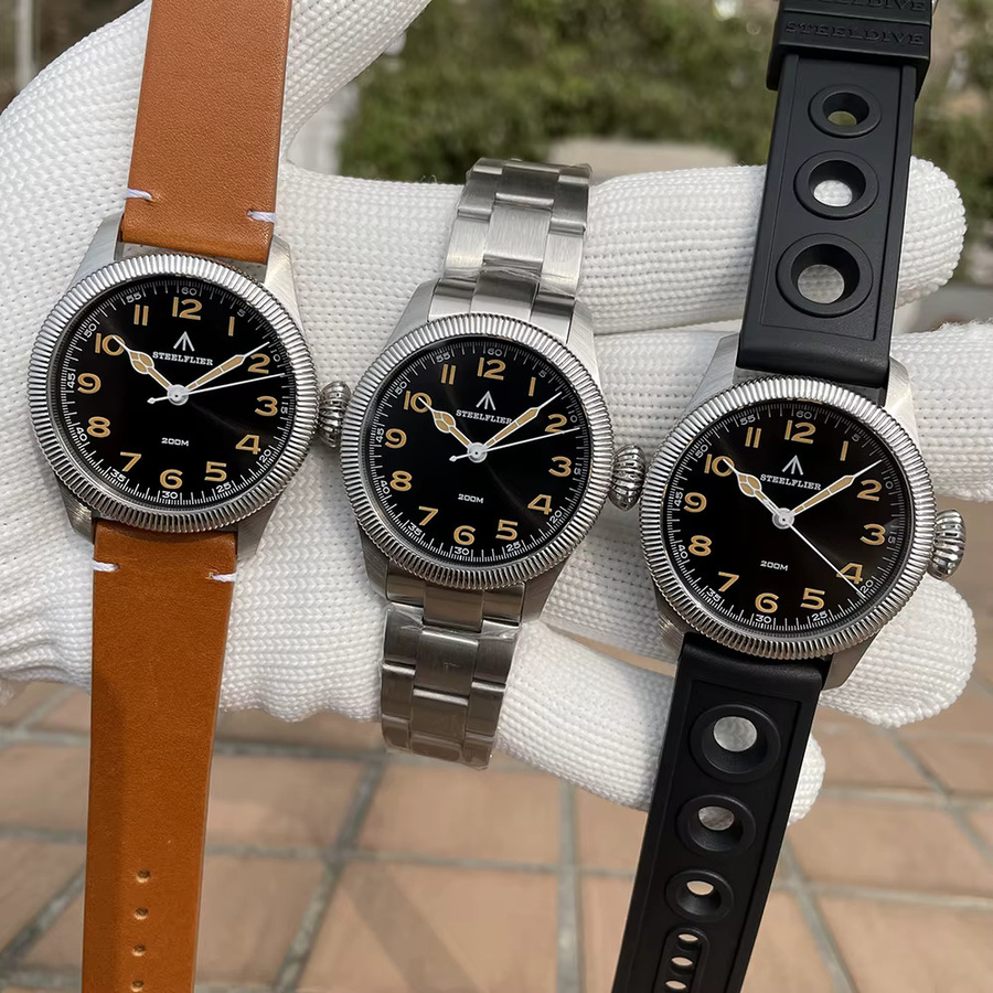 STEELFLIER Armbanduhr, Quarz, Edelstahl, Leder, Schwarz, Herren - Bild 6