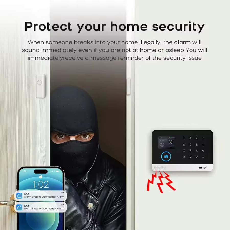 AiHexsm Smart Home Sicherheitssystem mit 2G GSM WiFi Alexa Tuya Smart Life Kompatibilität, Bewegungs- und Tür-Magnetsensor mit Haustier-Immunität - Bild 3