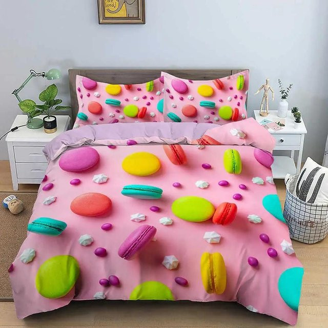 Dessert Bettwäsche-Set von Your Warm Home in Pink mit Motiv für Kinder, bestehend aus 1x Bettbezug und 2x Kissenbezügen, Material Polyester, B/H: 140 x 210 cm, Kissenbezüge: 50 x 70 cm - Bild 1