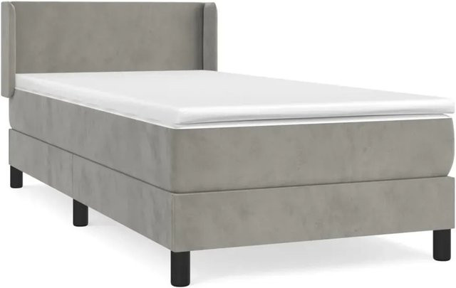 vidaXL Boxspringbett mit Matratze in Grau aus Samt, Hybrid-Bett mit Taschenfederkern, B/T/H: 90 x 190 x 78 cm - Bild 1