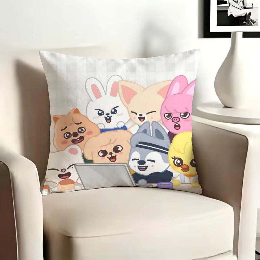 Niedriger Cartoon Kissenbezug für Kinder mit Tiermotiven, quadratisch, weiß und mehrfarbig, B/B/H: 30 x 30 x 4 cm - Bild 3