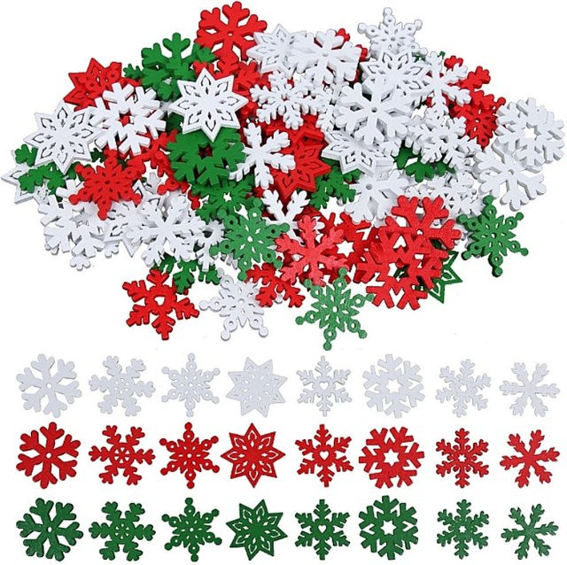 50 Stück Holzscheiben in Schneeflocken-Design für Weihnachts-Bastelarbeiten und Scrapbooking, gemischt, Mehrfarbig, Durchmesser: 20 mm und 25 mm - Bild 1