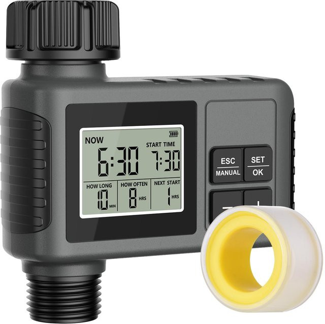 Painter Wasserzeitschaltuhr für das Bewässerungssystem mit integriertem Filter und Kindersicherung, programmierbarer Gartenbewässerungssprinkler mit 1 Ausgang, intelligente Zeitsteuerungsventile in Schwarz und Grau - Bild 1