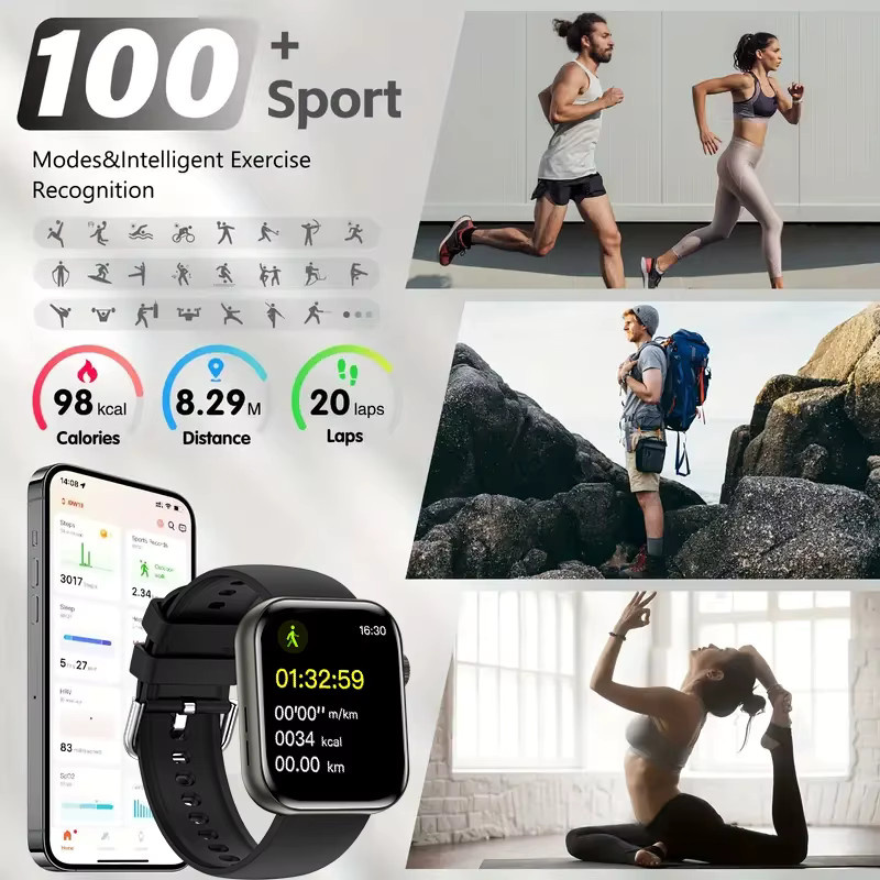 GUHUAVMI Smartwatch Serie 11 für Damen und Herren in Grau mit HD-AMOLED-Bildschirm, Bluetooth-Anruf, NFC, GPS und IP68 wasserdicht - Bild 3