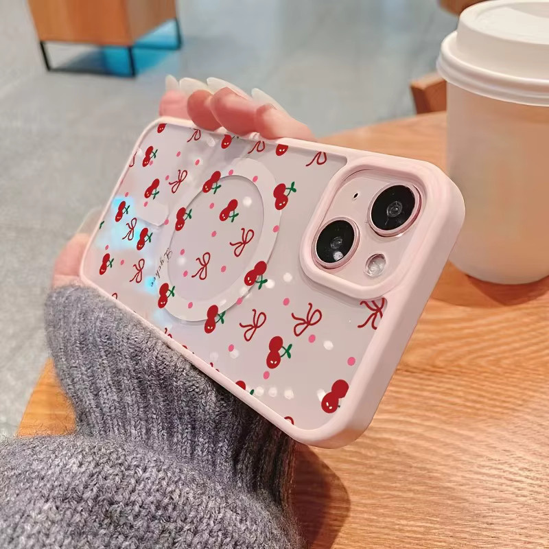 Transparente Handyhülle mit rotem Kirschbogen Design für iPhone 17 Pro Max, iPhone 17 Air, 16E, 16 Plus, 15, 14, 13, 12, 11 mit MagSafe Magnetfunktion - Bild 2