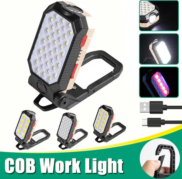 XIWANGFIRE LED COB Arbeitsleuchte, tragbare wiederaufladbare Taschenlampe mit Magnet und Leistungsanzeige, wasserdichte Campinglaterne in Schwarz - Bild 1