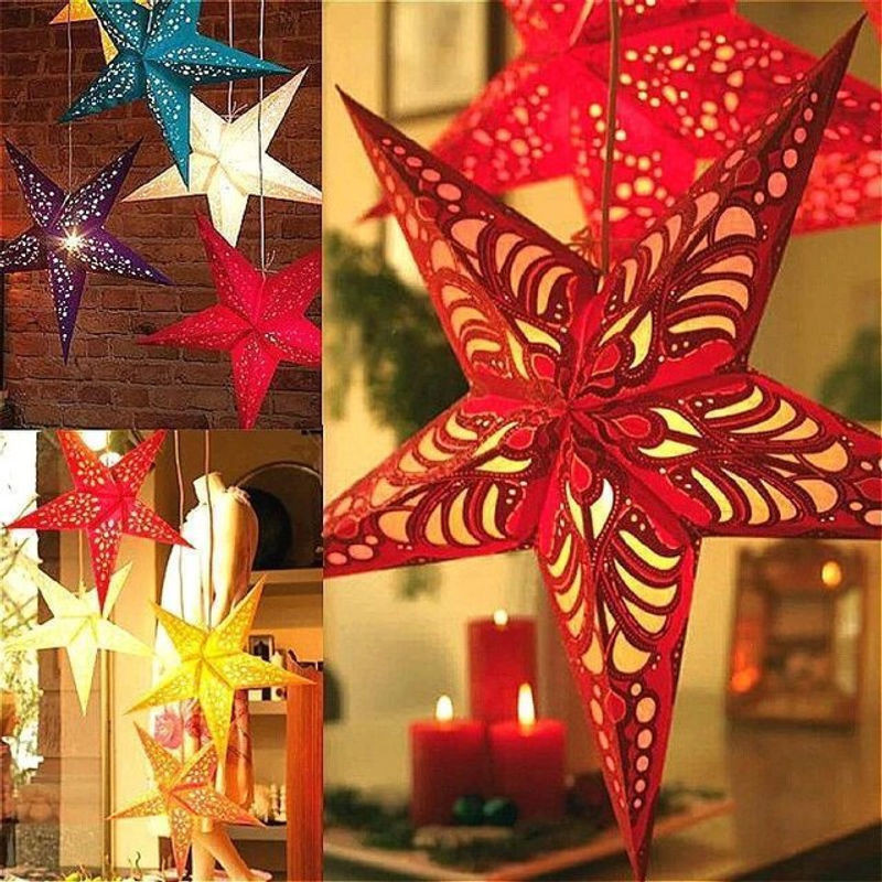 Dreidimensionaler Weihnachtsstern aus Papier als hängendes Ornament in Blau und Mehrfarbig, Durchmesser: 30 cm - Bild 1