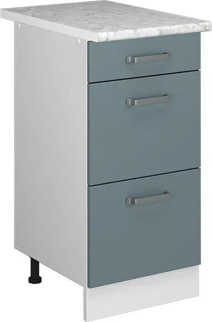 Vicco Küchenunterschrank R-Line mit Schubladen in Blau-Grau und Weiß mit Marmor Arbeitsplatte Breite: 40 cm - Bild 1