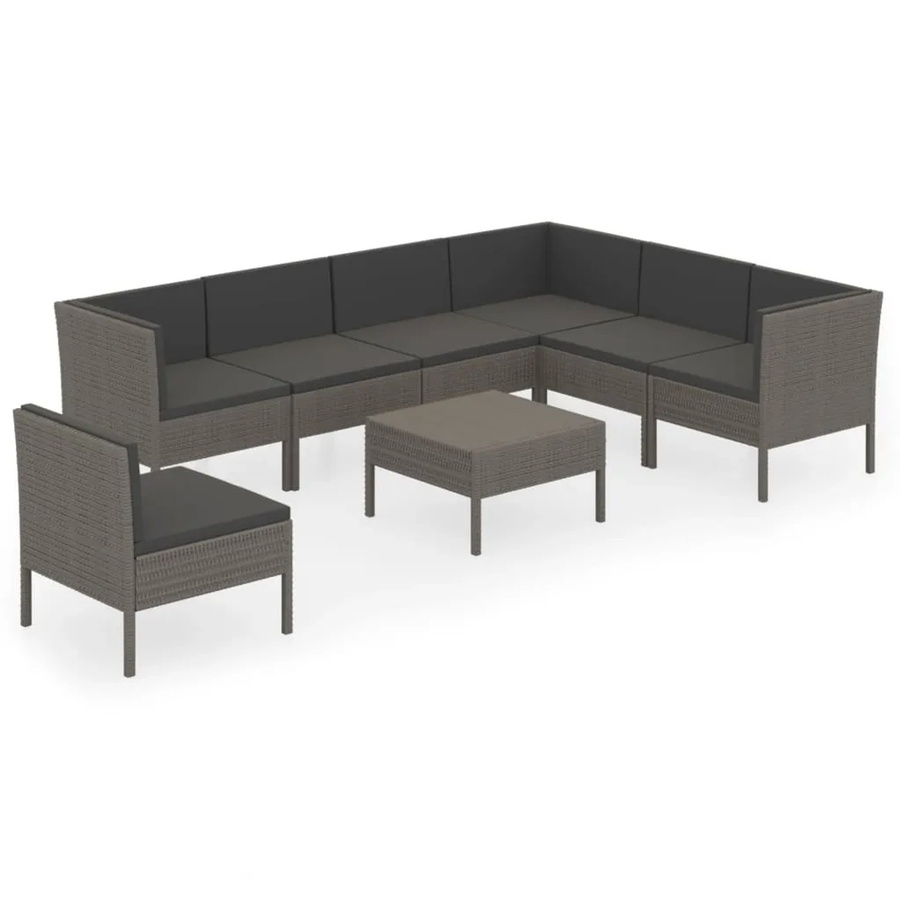 vidaXL 8-tlg Garten-Lounge-Set aus Poly Rattan in Grau/Anthrazit mit Auflagen und Polstern - Bild 2
