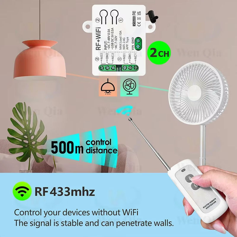 WenQia 2CH Smart Lichtschalter Tuya WiFi und RF Fernbedienungsmodul in Weiß für Lampen und Lüftermotoren, kompatibel mit Alexa und Google Home - Bild 5