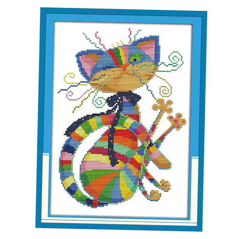 Buntes Kreuzstich-Stickset mit Katzenmotiv für Anfänger, Textil-Dekoration mehrfarbig, B/H: 25 x 33 cm - Bild 2