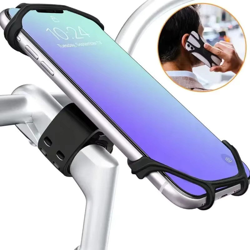 VIKEFON 360 Grad drehbarer Handyhalter für Fahrrad und Motorrad in Schwarz mit Silikon-Unterstützung - Bild 2