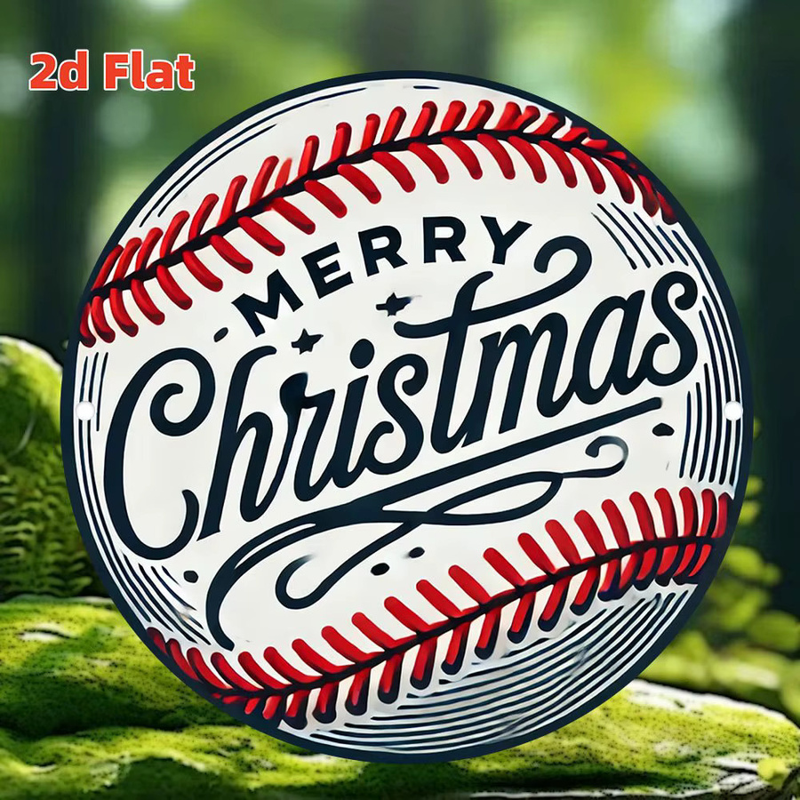 Potdemiel Retro Wandschild Weihnachten Baseball Motiv aus Metall, B/H: 20,32 x 20,32 cm, Mehrfarbig - Bild 2