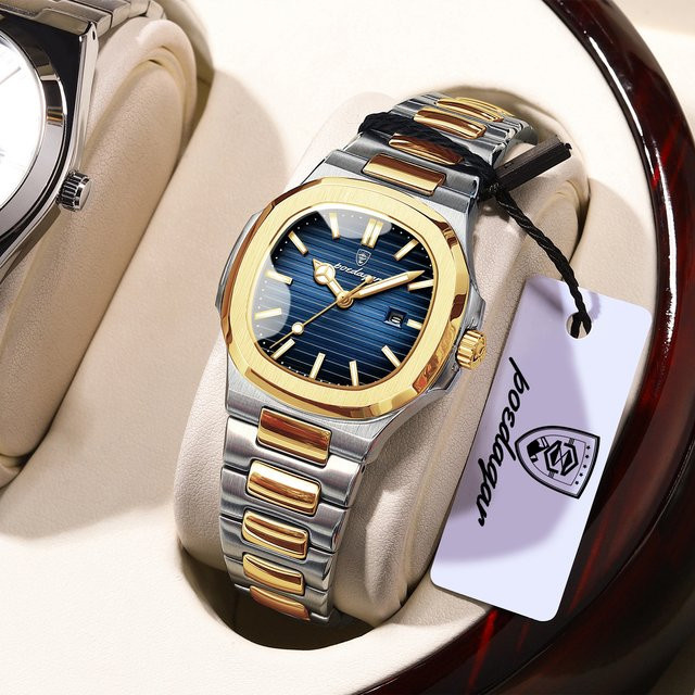 POEDAGAR Armbanduhr, Quarz, Edelstahl, Eckig, Blau, Damen - Bild 1