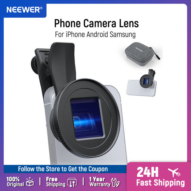 NEEWER Blue Flare Anamorphes Telefonkameraobjektiv mit 17-mm-Gewindeclip für iPhone, Android und Samsung in Schwarz und Blau - Bild 1