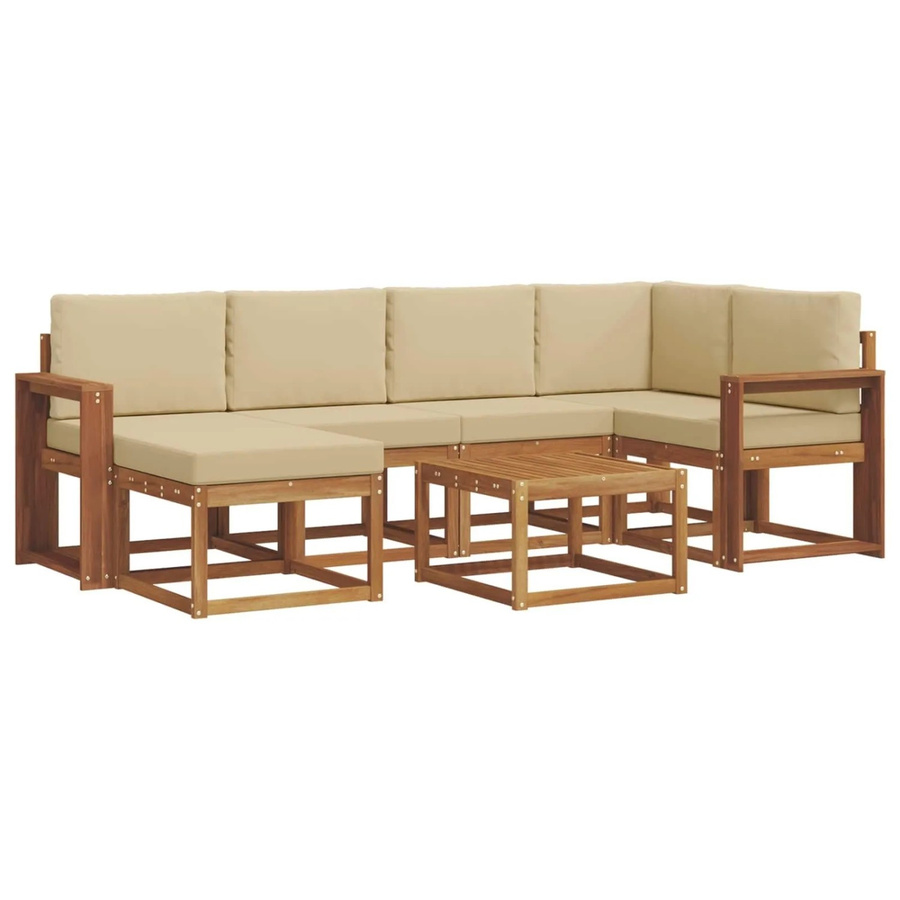 vidaXL Outdoor-Sofagarnitur in L-Form aus Akazienholz mit 7 Kissen in Natur-Beige - Bild 2