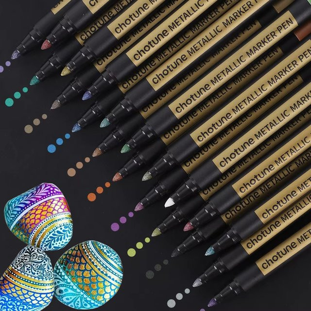 Metallic-Marker Set mit mittlerer Bullet-Spitze in Mehrfarben für schwarzes Papier, Basteln und Rock Painting, permanent - Bild 1