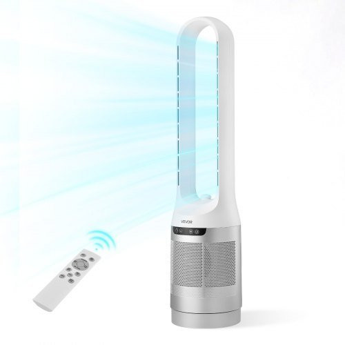 VEVOR Bladeless Tower Fan, Standventilator mit 65 Grad Oszillation, 12 Geschwindigkeiten, 4 Modi und 8 Stunden Timer, Luftumwälzer in Weiß - Bild 1