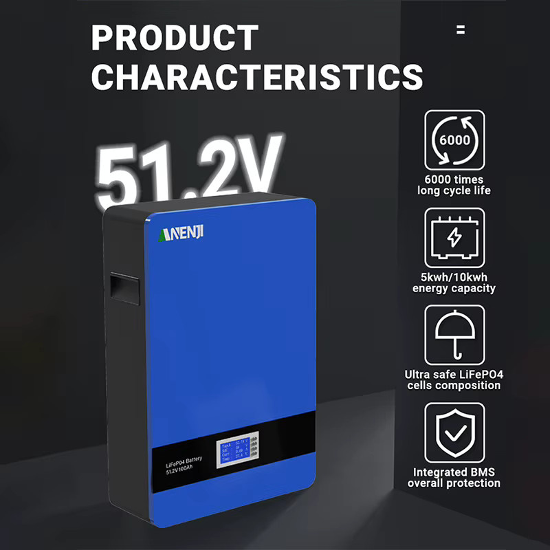 ANENJI Powerwall LiFePO4 Wandmontierte Batterie 51,2V 100Ah 5kWh mit integriertem BMS für Solar Off-Grid und On-Grid Systeme - Bild 3