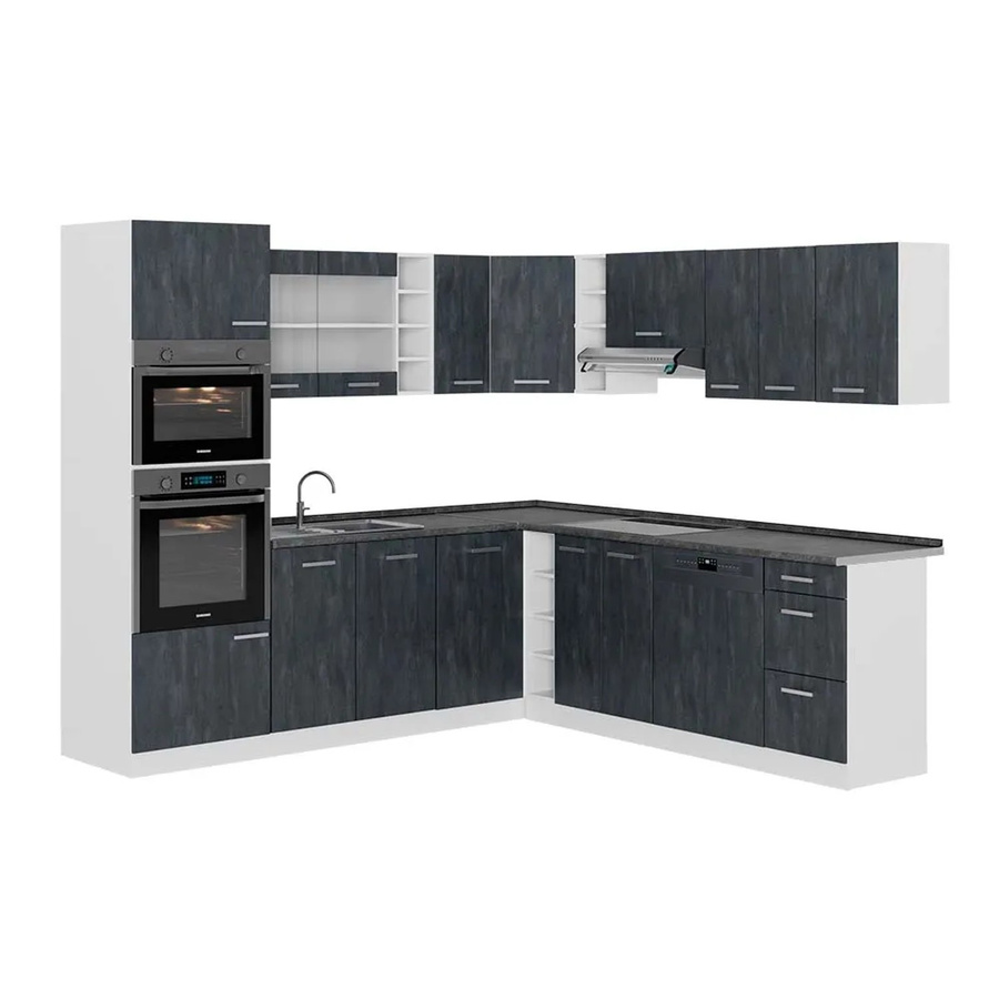 Vicco R-Line Eckküche Einbauküche in Schwarz Beton und Weiß mit Arbeitsplatte in Anthrazit, B/T/H: 247 x 237 x 206,8 cm - Bild 2