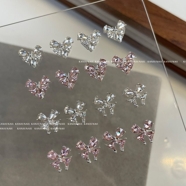 Kaniu Nagel Charms, 10 Stück, Herz Schmetterling Zirkon, rosa klar, glänzend - Bild 1