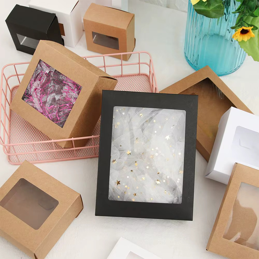 10 Stück Vintage Kraftpapier Geschenkboxen in Braun mit klarem PVC-Fenster für DIY Süßigkeiten und Geschenke - Bild 4