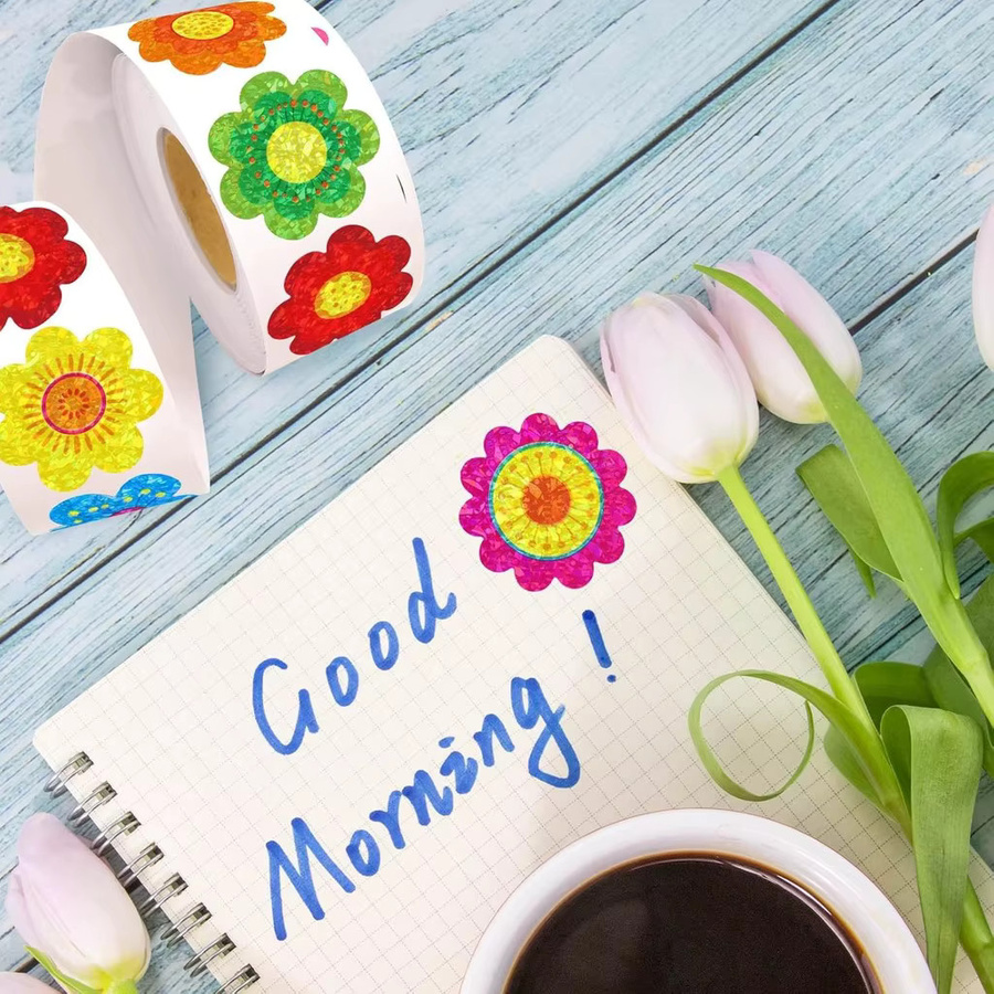 500 Stück holografische Blumen-Aufkleber von BulingBulingStickers Store in Multicolour, Durchmesser: 2,5 cm - Bild 3