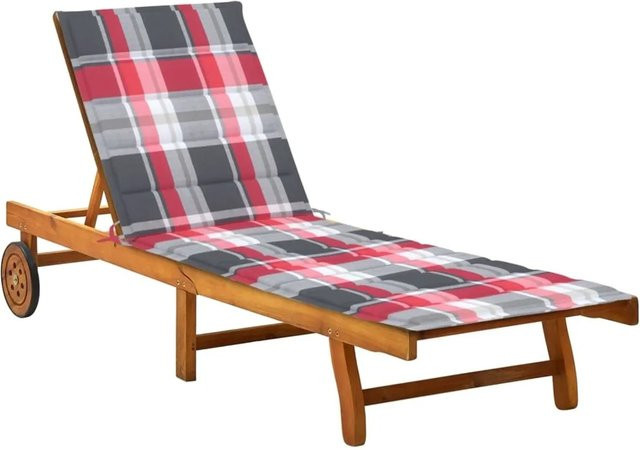 vidaXL Sonnenliege aus Akazie Massivholz mit Auflage und Rollen, B/T/H: 200 x 59/63 x 30/62/76/85 cm - Bild 1