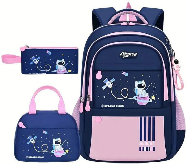3-teiliges Schulrucksack-Set aus Oxford-Stoff in Rosa mit Schultasche und Federmäppchen - Bild 1