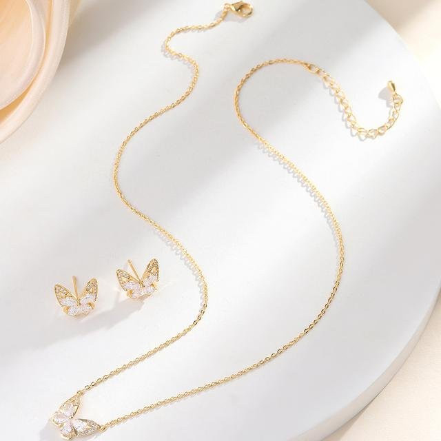 Wucifang Jewelry Schmuck-Set, Schmetterling, Edelstahl, Zirkonia, Damen, 40cm - Bild 1